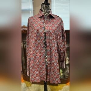 Thomas Dean Men's Red & Blue Mosaic Emblem Long Sleeve Shirt Size XL